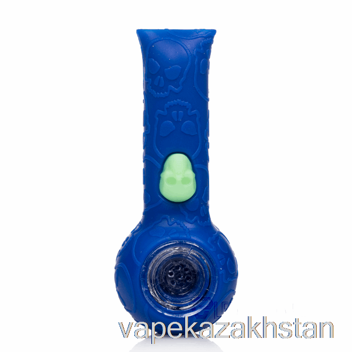 Vape Kazakhstan Stratus Silicone Skull Hand Pipe Navy / UV Bee (Blue / UV Green Bee)